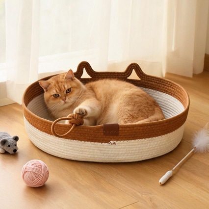 Ổ Nằm Đan Giả Mây Hình Bầu Dục Cho Mèo