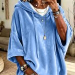 Áo hoodie nhung gân có mũ nữ
