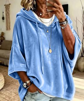 Áo hoodie nhung gân có mũ nữ