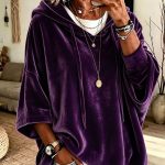 Áo hoodie nhung gân có mũ nữ