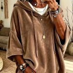 Áo hoodie nhung gân có mũ nữ