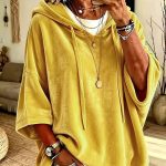 Áo hoodie nhung gân có mũ nữ