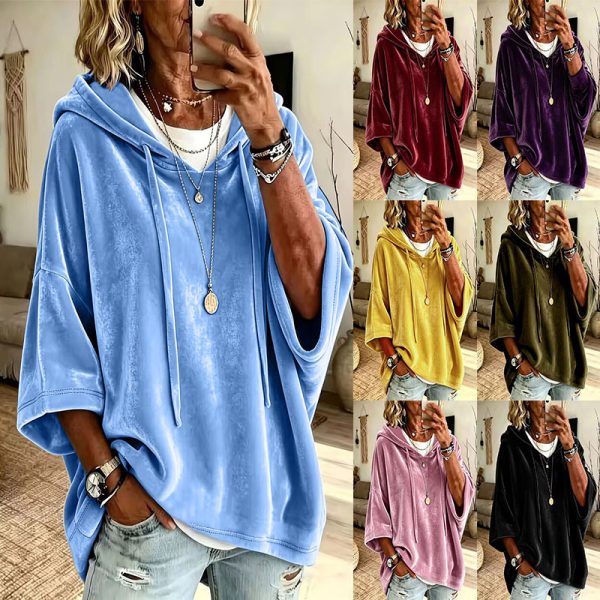 Áo hoodie nhung gân có mũ nữ