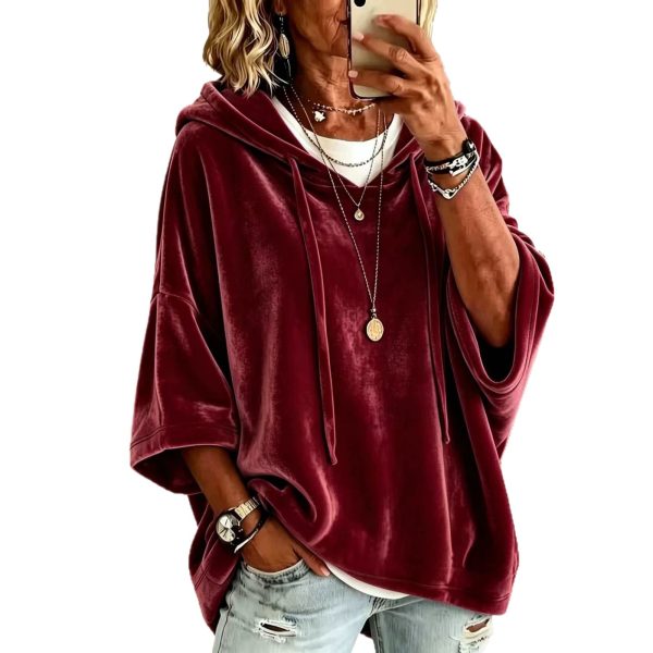 Áo hoodie nhung gân có mũ nữ