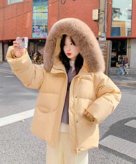 Áo phao lông vũ nữ cổ lông cáo có mũ