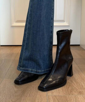 Boots nữ cổ ngắn gót cao vuông