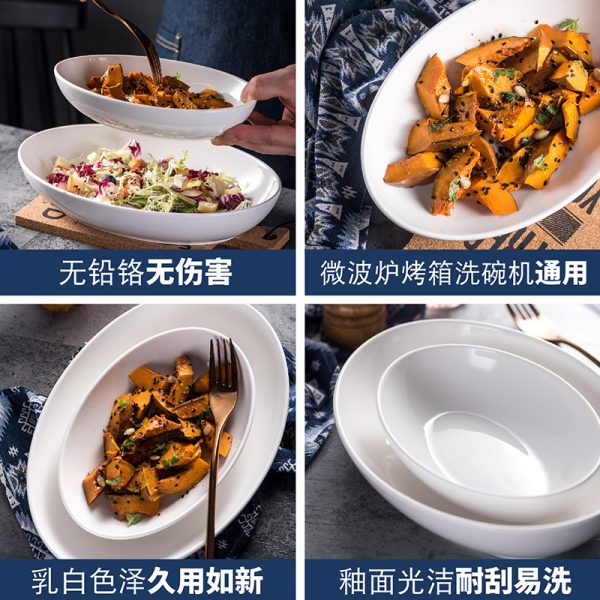 Đĩa sâu sứ trắng dáng bầu dục