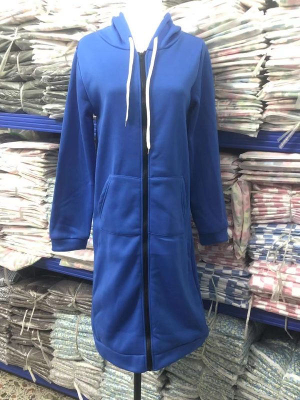 Áo hoodie dáng dài có mũ khóa kéo nữ