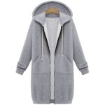 Áo hoodie dáng dài có mũ khóa kéo nữ