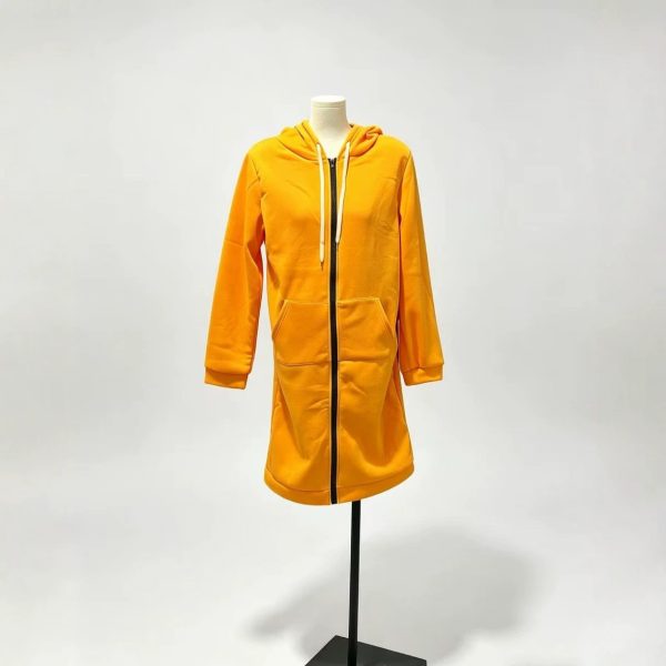 Áo hoodie dáng dài có mũ khóa kéo nữ