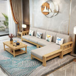 Bộ sofa gỗ cao su kết hợp nệm vải