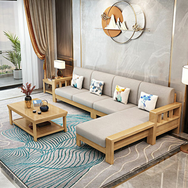 Bộ sofa gỗ cao su kết hợp nệm vải