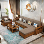 Bộ sofa gỗ cao su kết hợp nệm vải