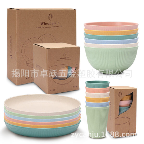 Bộ bát đĩa cốc sợi lúa mì vân dọc