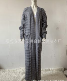 Áo khoác cardigan len dài có túi nữ