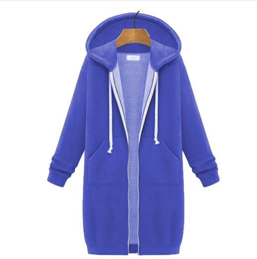 Áo hoodie dáng dài có mũ khóa kéo nữ