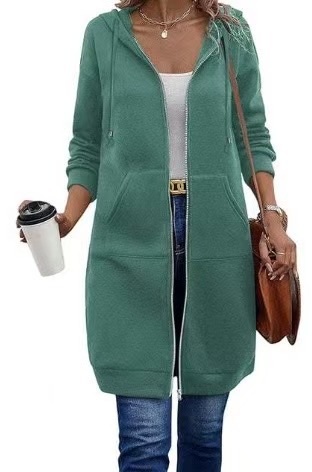 Áo hoodie dáng dài có mũ khóa kéo nữ
