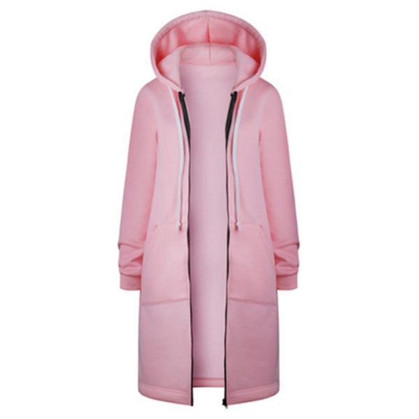 Áo hoodie dáng dài có mũ khóa kéo nữ