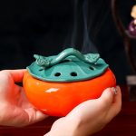 Lư hương gốm hình quả hồng Cát Tường