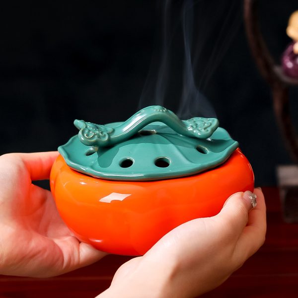 Lư hương gốm hình quả hồng Cát Tường
