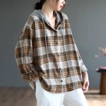 Áo sơ mi nữ kẻ caro có mũ