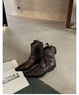 Boots nữ da bò mũi nhọn phong cách cao bồi