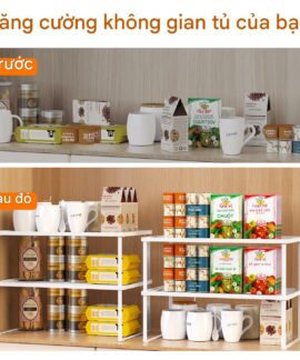 Kệ gia vị hai tầng đặt dưới tủ bếp