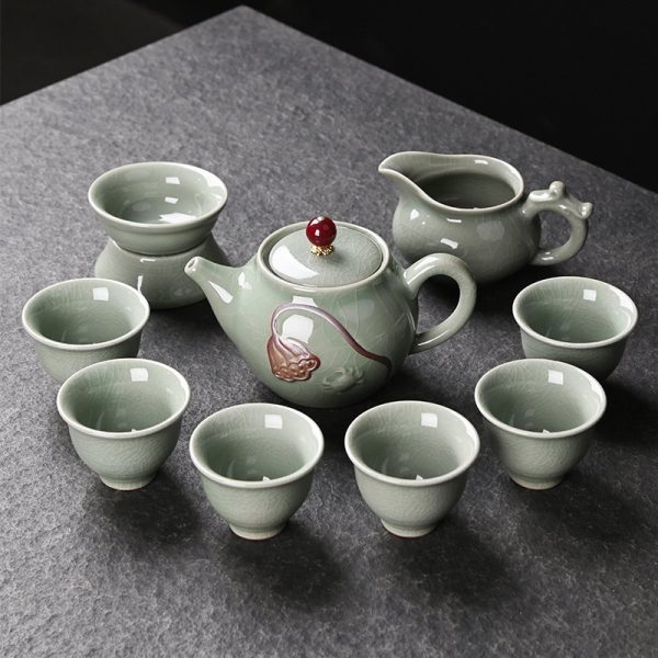 Bộ ấm chén trà men Ca Diêu mười món hộp quà