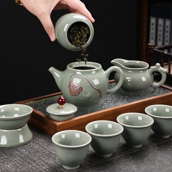 Bộ ấm chén trà men Ca Diêu mười món hộp quà