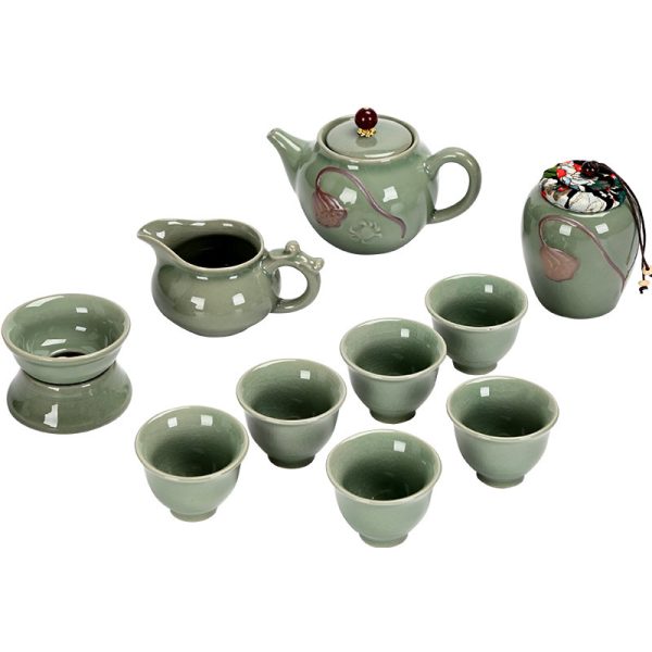 Bộ ấm chén trà men Ca Diêu mười món hộp quà