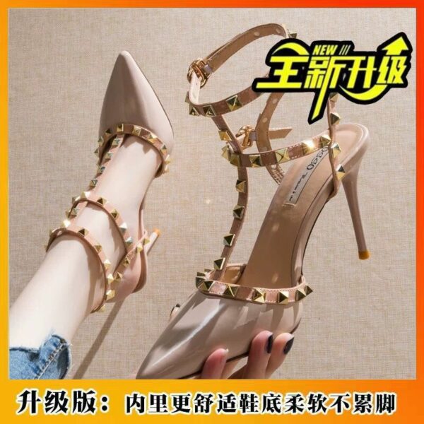 Giày cao gót nữ quai ngang đính đinh tán