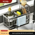 Giá để khăn rửa bát để bàn cạnh bồn rửa, tùy chọn thanh treo và khay hứng nước