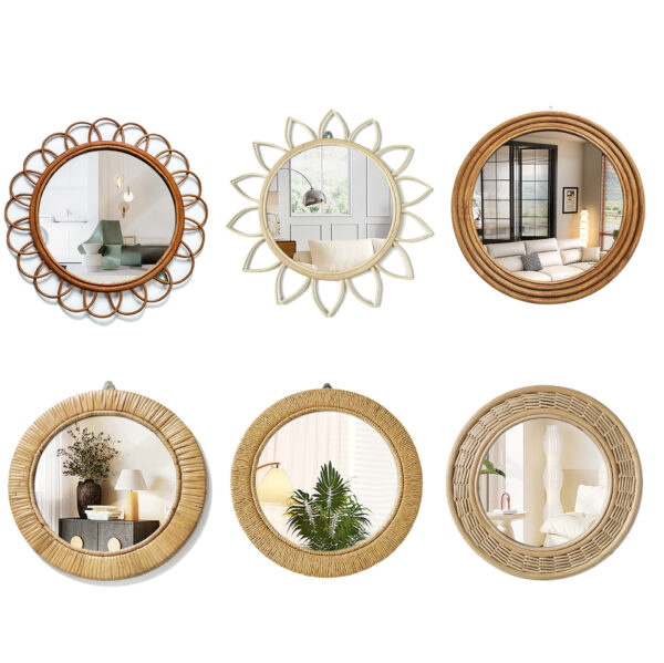 Gương mây đan thủ công treo tường phong cách đồng quê