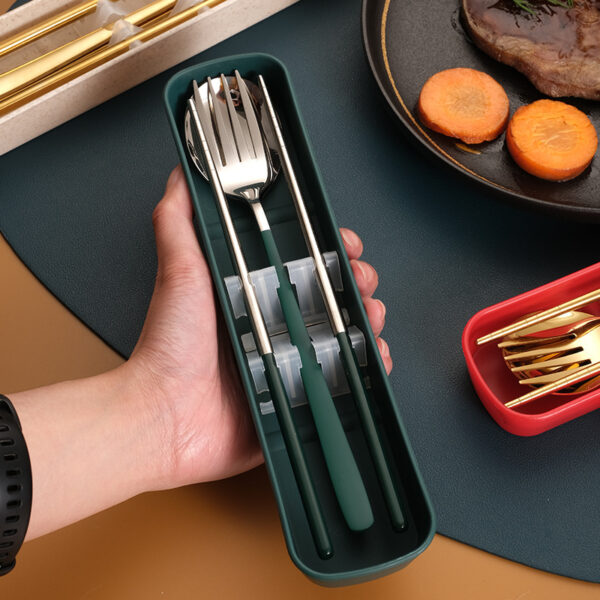 Bộ thìa nĩa đũa inox kiểu Hàn kèm hộp