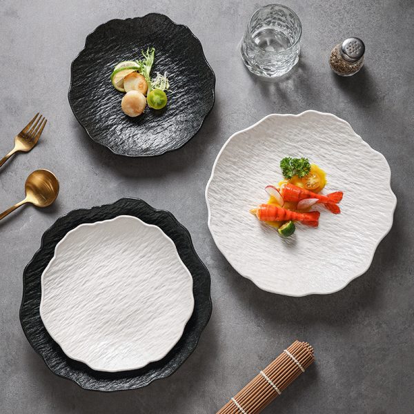 Đĩa sâu sứ vân đá dáng không đều