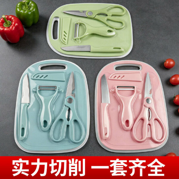 Bộ thớt, dao, kéo và dụng cụ gọt 3–4 món