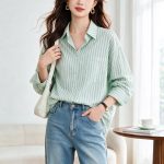 Áo sơ mi nữ kẻ sọc có lựa chọn kèm khăn choàng