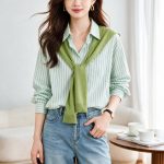 Áo sơ mi nữ kẻ sọc có lựa chọn kèm khăn choàng