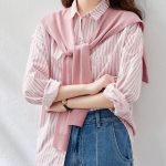 Áo sơ mi nữ kẻ sọc có lựa chọn kèm khăn choàng