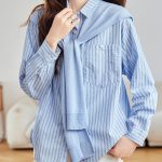 Áo sơ mi nữ kẻ sọc có lựa chọn kèm khăn choàng