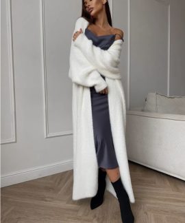 Áo khoác cardigan lông mịn dáng dài nữ