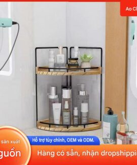 Kệ góc gỗ hình quạt để đồ đa năng, không khoan lắp, cho góc bếp và phòng tắm