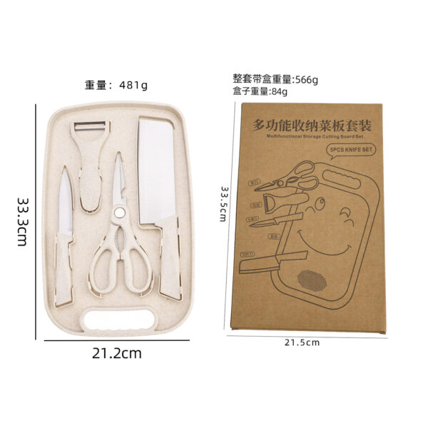 Bộ dao kéo và thớt sợi rơm lúa mì 5 món