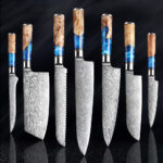 Dao bếp thép Damascus VG10 cán nhựa vân cá, 9 kiểu