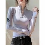 Áo thun nữ tay dài cổ lọ nửa cao có khóa kéo
