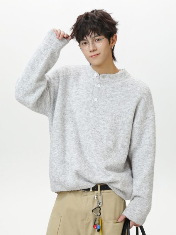 Áo dệt kim nam cổ Henley dáng rộng
