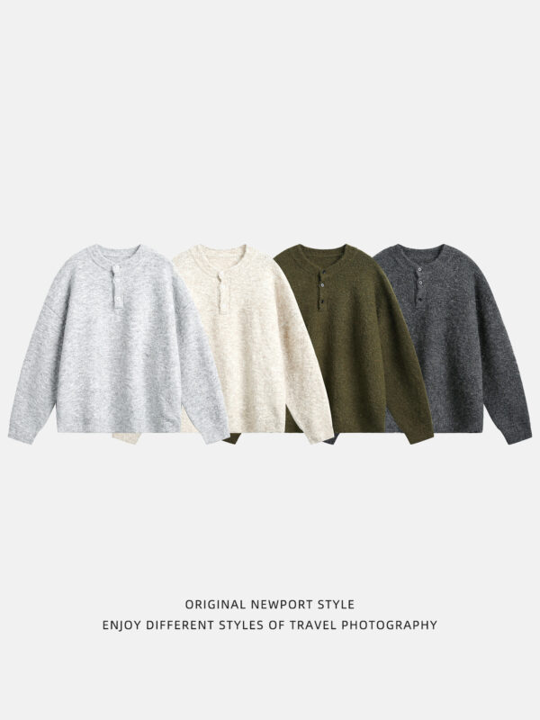 Áo dệt kim nam cổ Henley dáng rộng