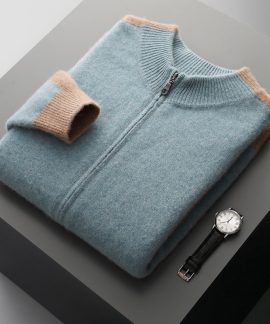 Áo len nam 100% len cừu cổ lọ phối màu