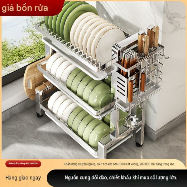 Kệ úp bát đĩa inox chữ R 2–3 tầng, ngang 30/40/50 cm, bản tiêu chuẩn hoặc đủ phụ kiện