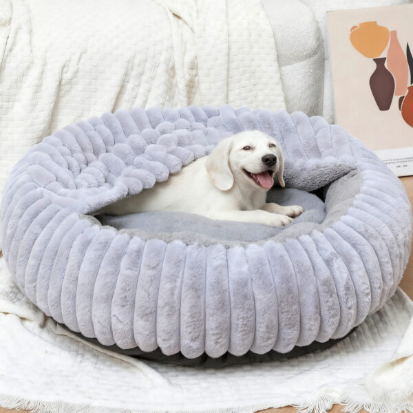 Ổ Nằm Tròn Lông Thỏ Có Chăn Cho Chó Mèo